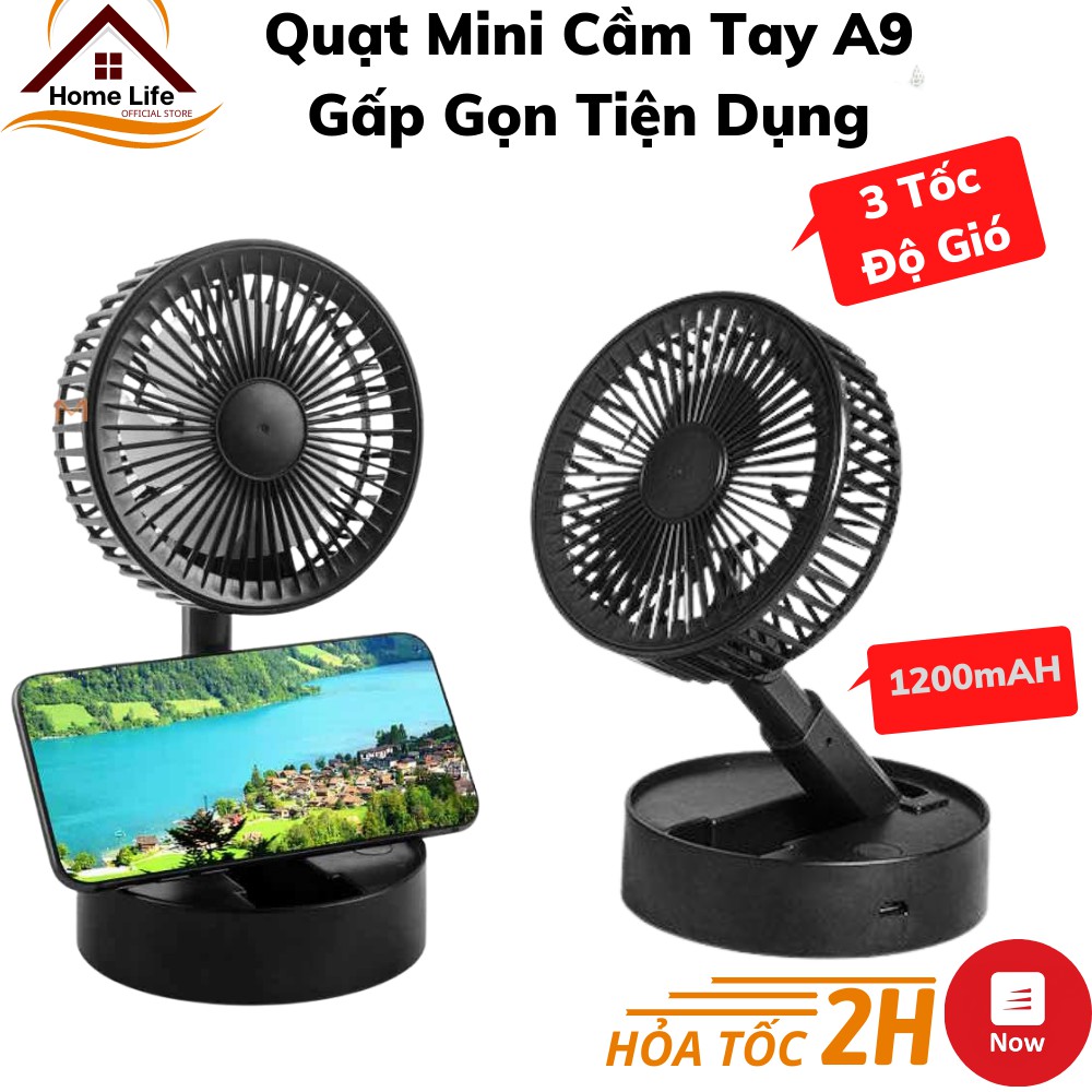 Quạt Mini Để Bàn A9 Với 3 Tốc Độ Gió - Tặng Kèm Pin Và Cáp Sạc USB Gấp Gọn Tiện Lợi