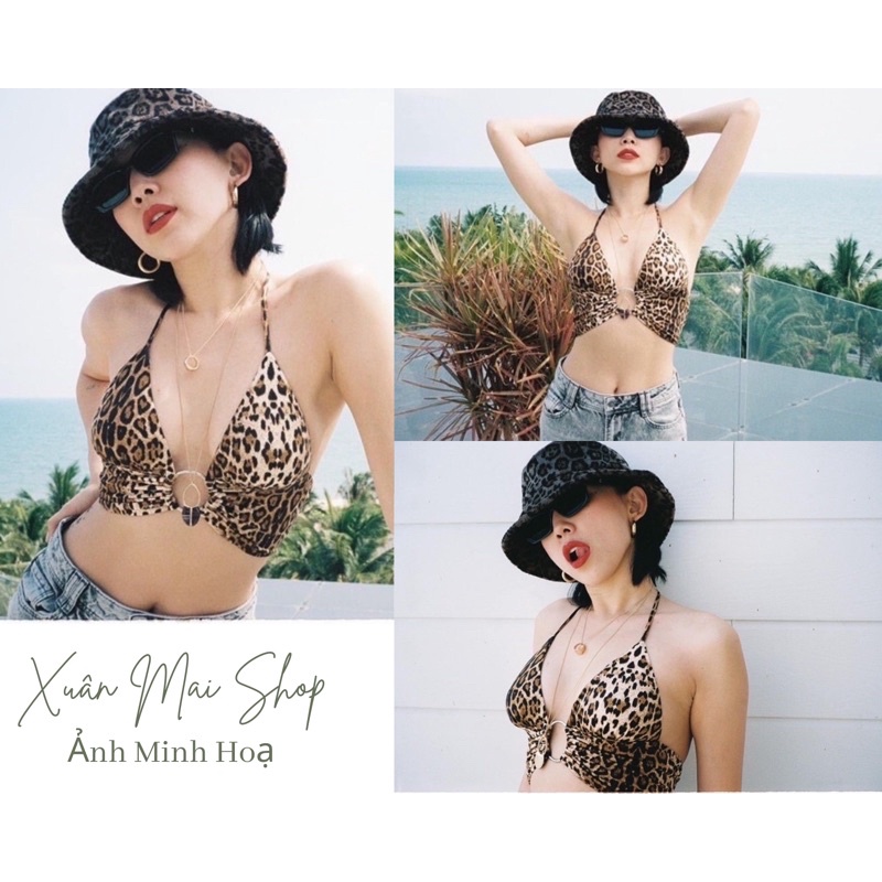 Áo croptop Tóc Tiên cột dây hở ngực hở lưng họa tiết da beo siêu đẹp siêu sexy theo phong cách Âu Mỹ