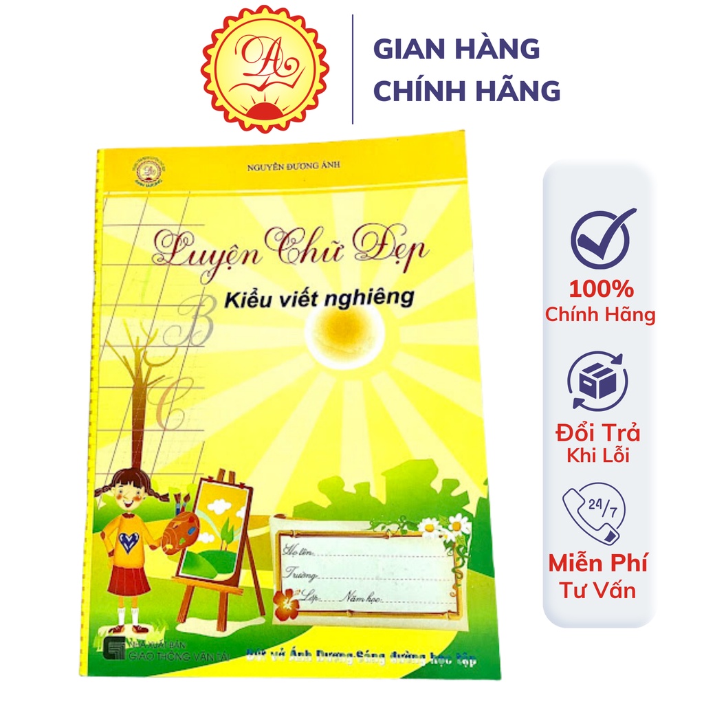 Vở ô ly luyện viết chữ nghiêng cho bé Ánh Dương có mẫu chữ nét thanh đậm chuẩn cao cấp