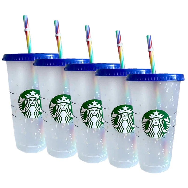 Set 1 hoặc 5 bình nước Starbucks bằng nhựa có ống hút 700ml
