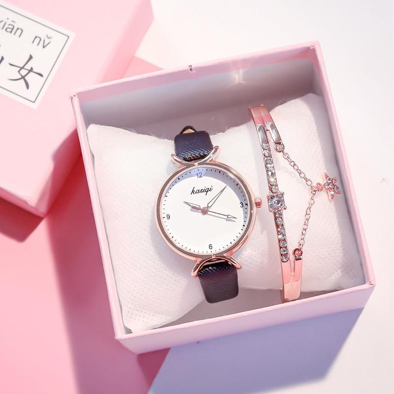 Đồng Hồ Quartz Nữ Mặt Đính Hột Xoàn Dây Da