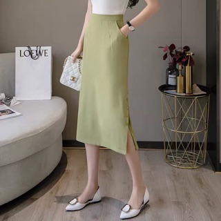 Chân váy chữ a xẻ 1 bên có túi chéo, chân váy công sở dáng dài qua gối xẻ 1 bên có túi d68cm
