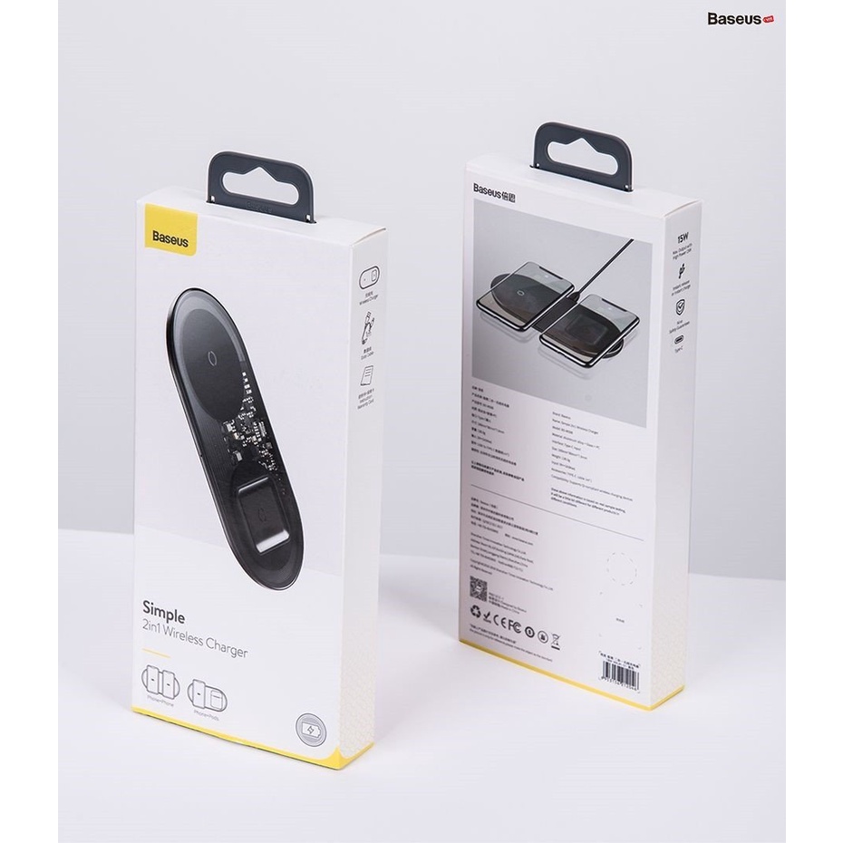 Đế sạc nhanh không dây Baseus Simple 2 in 1 Wireless Charger 15W cho iPhone và Airpods
