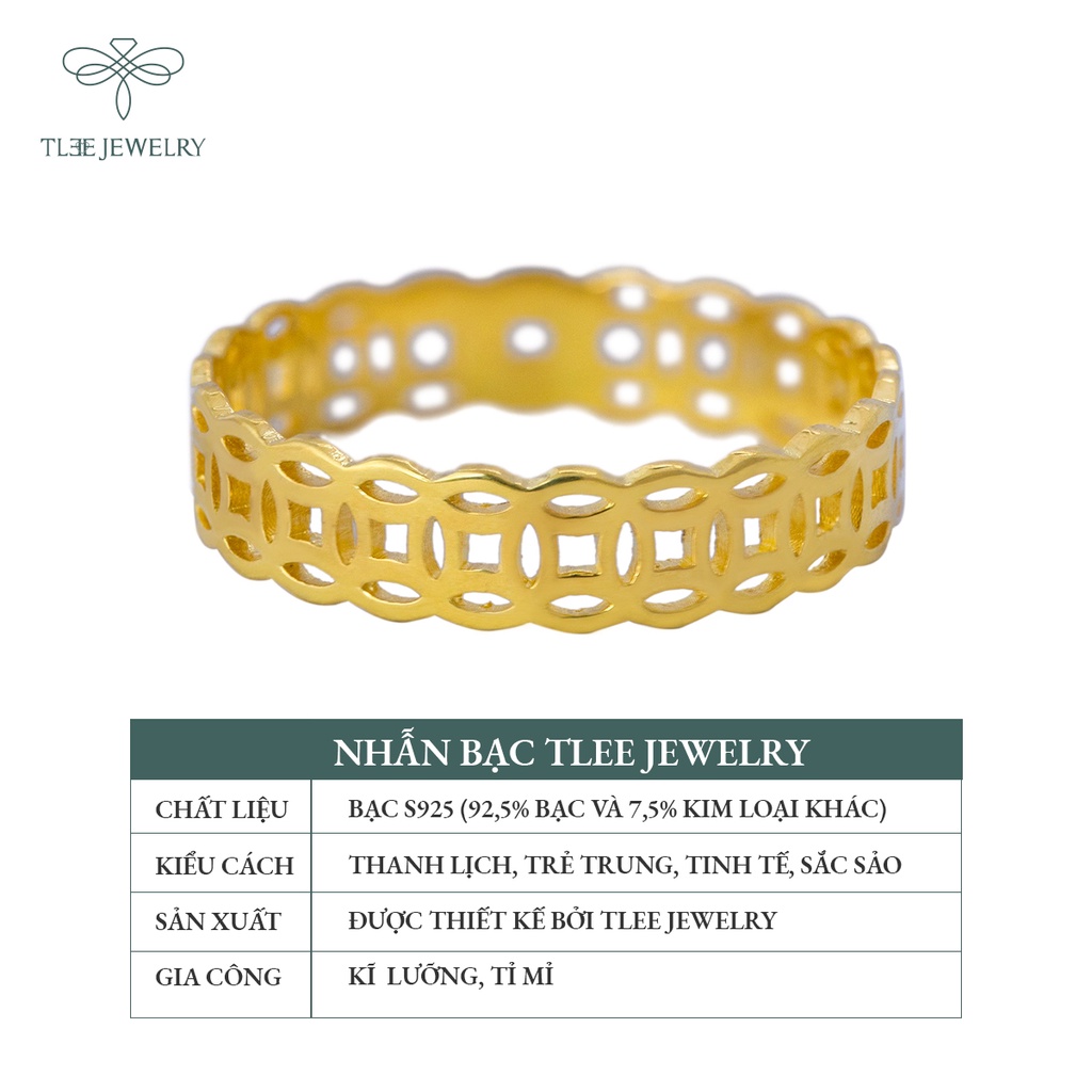 Nhẫn bạc nữ TLEE đồng xu mạ vàng 14k trơn cao cấp NCJ A0136