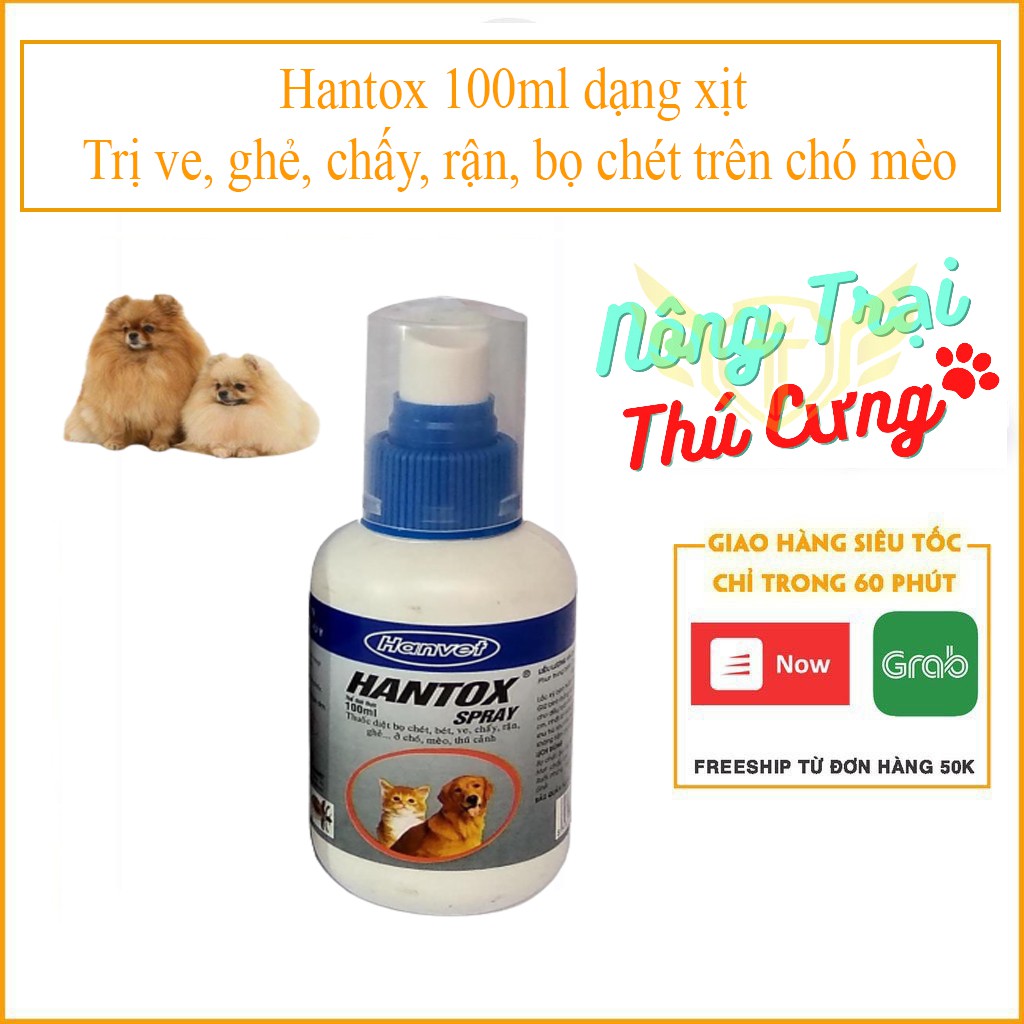 Hantox - 200 100ml dạng xịt trị ve, ghẻ, chấy, rận, bọ chét trên chó mèo