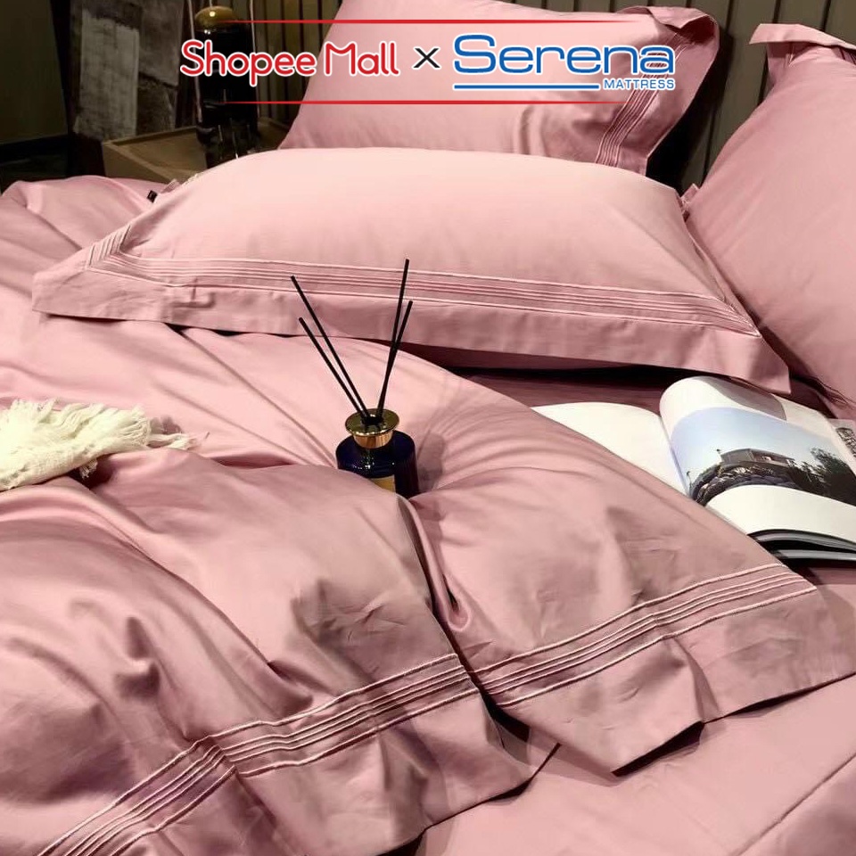 Bộ Ga giường 5 Món Lụa Satin SERENA Chính Hãng Set Combo Vỏ Chăn Ra Drap Grap Gối Nệm Đệm Trải Phủ Giường Cao Cấp