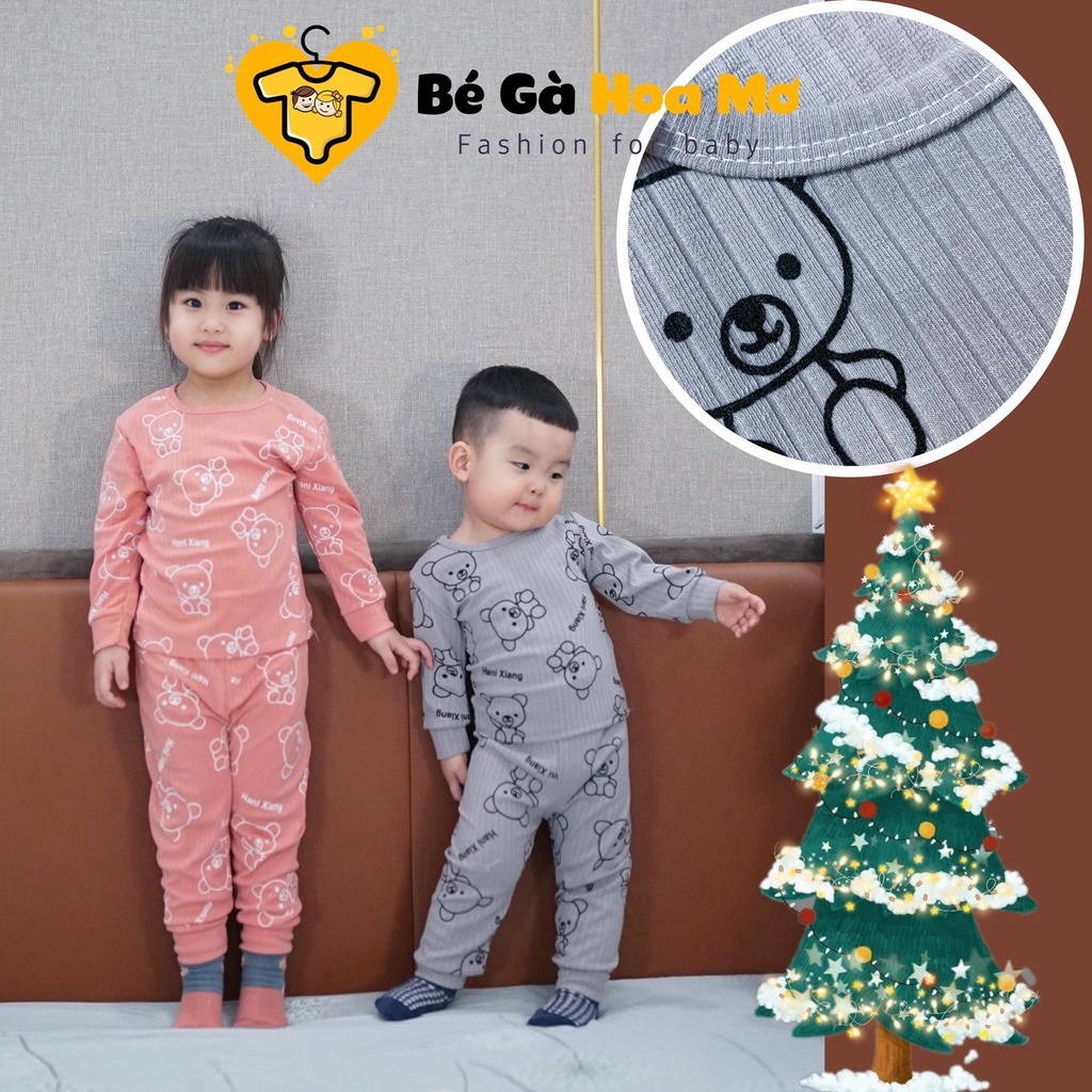 Bộ dài tay thun tăm in gấu