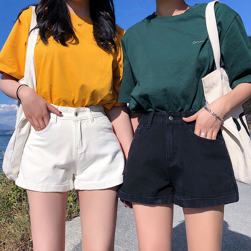 Quần short denim màu trơn năng động cho nữ