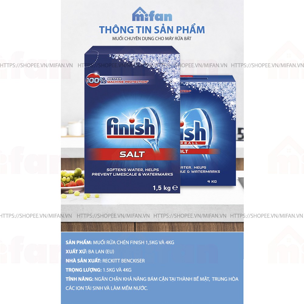 [FREESHIP] Muối Rửa Bát FINISH 4kg/1.5kg - Muối Rửa Chén Dishwasher Salt - MIFAN PHÂN PHỐI CHÍNH HÃNG