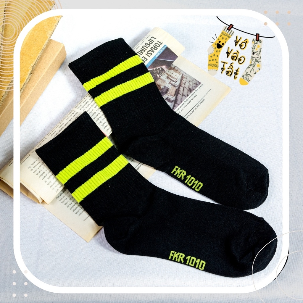 TẤT VỚ CỔ CAO UNISEX TRẮNG ĐEN SỌC NGANG