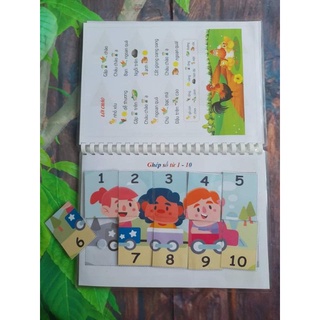 Học liệu bóc dán 2in1, bóc dán kèm công cụ phát triển ngôn ngữ, 12 trang, khổ a4, gáy xoắn chắc chắn