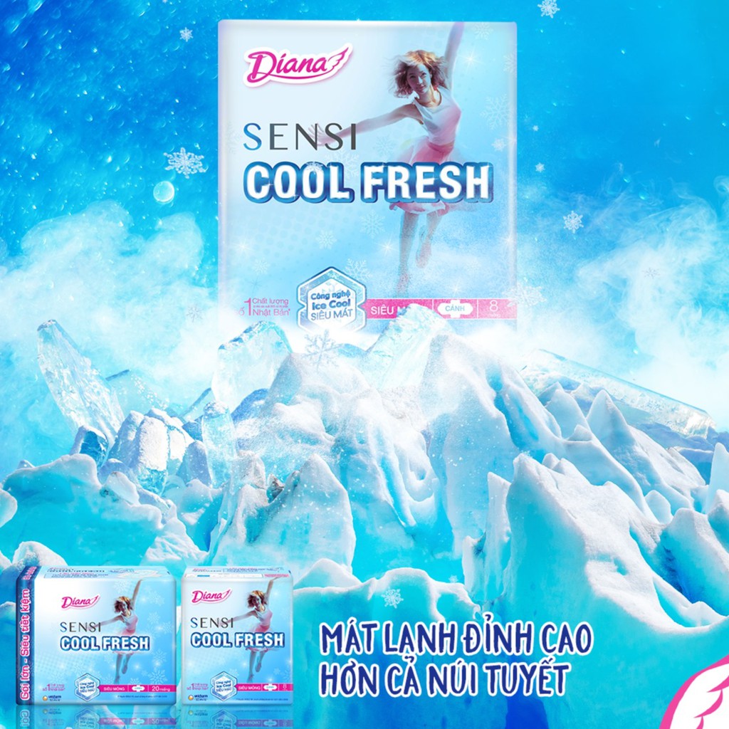 BVS Diana Cool Fresh Siêu Mỏng Cánh - Băng Vệ Sinh Diana SenSi Cool Fresh Siêu Mỏng Cánh 8 Miếng/Gói Và 20 Miếng/Gói