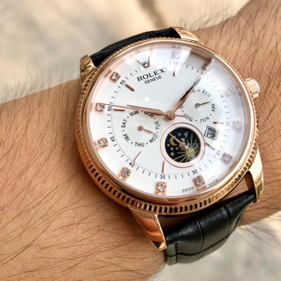 Đồng hồ Nam V789, mẫu 6 kim đính đá mặt trắng, nhiêu màu lựa chọn, dây da, dòng cơ Automatic size 40mm , Đồng hồ thật gi