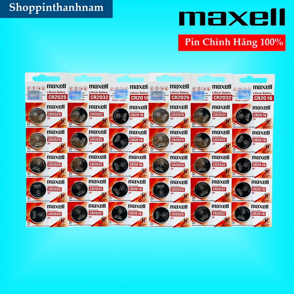 Vỉ 5 viên pin Maxell CR2032 / CR2025 / CR2016 / CR1632 / CR1220 / CR1620 / CR1616 lithium 3V made in Japan chính hãng