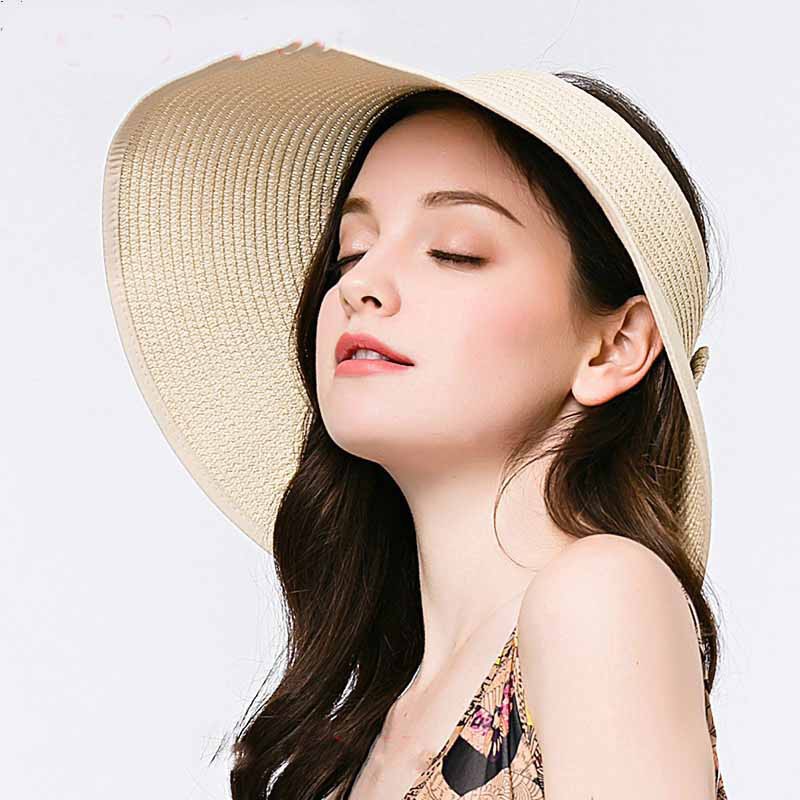 Wide straw sunshade foldable hat summer travel fashion