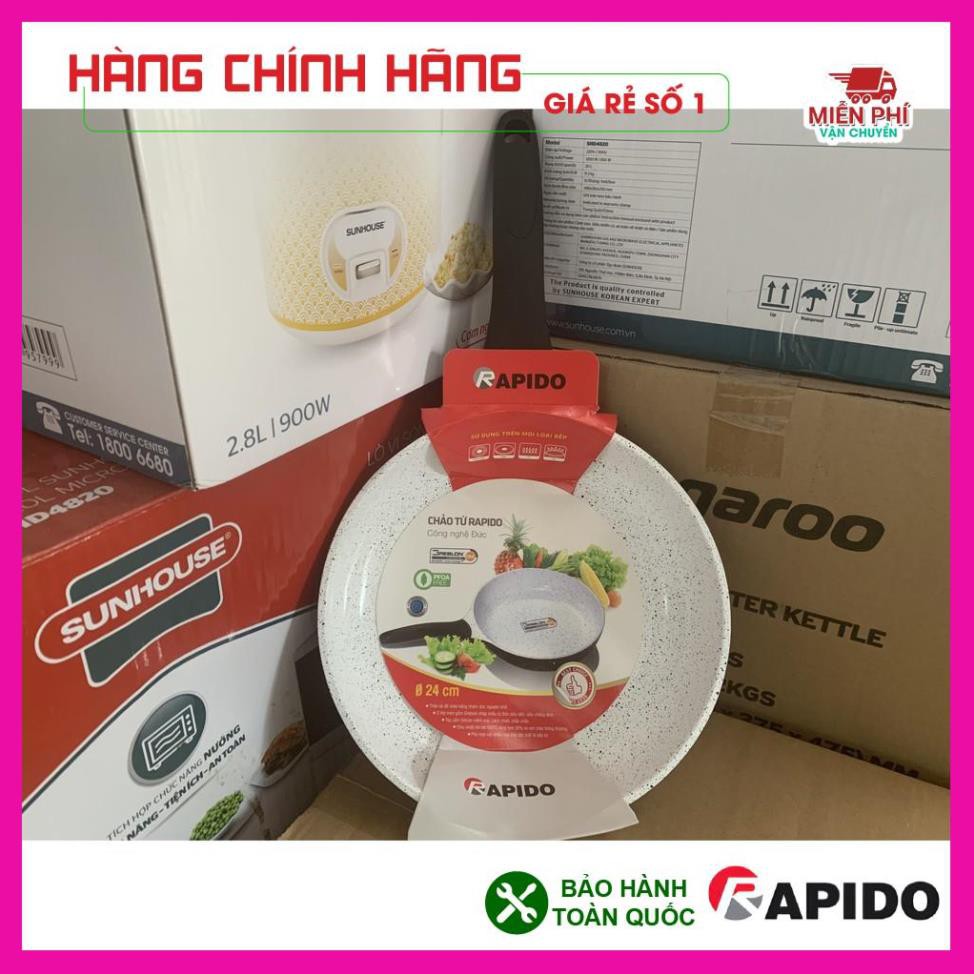 Chảo chống dính bếp từ, chảo từ men Đức Rapido 20cm, 24cm, 28cm đáy phẳng,thân và đáy chảo bằng nhôm đúc nguyên khối