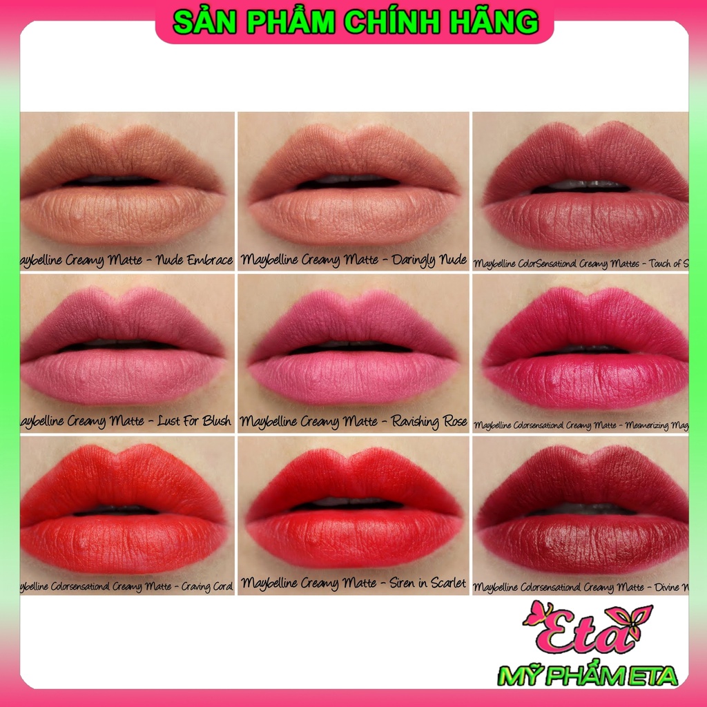 Son thỏi cao cấp MAYBELLINE Creamy Matte Lipstick lì môi có dưỡng mềm mịn môi