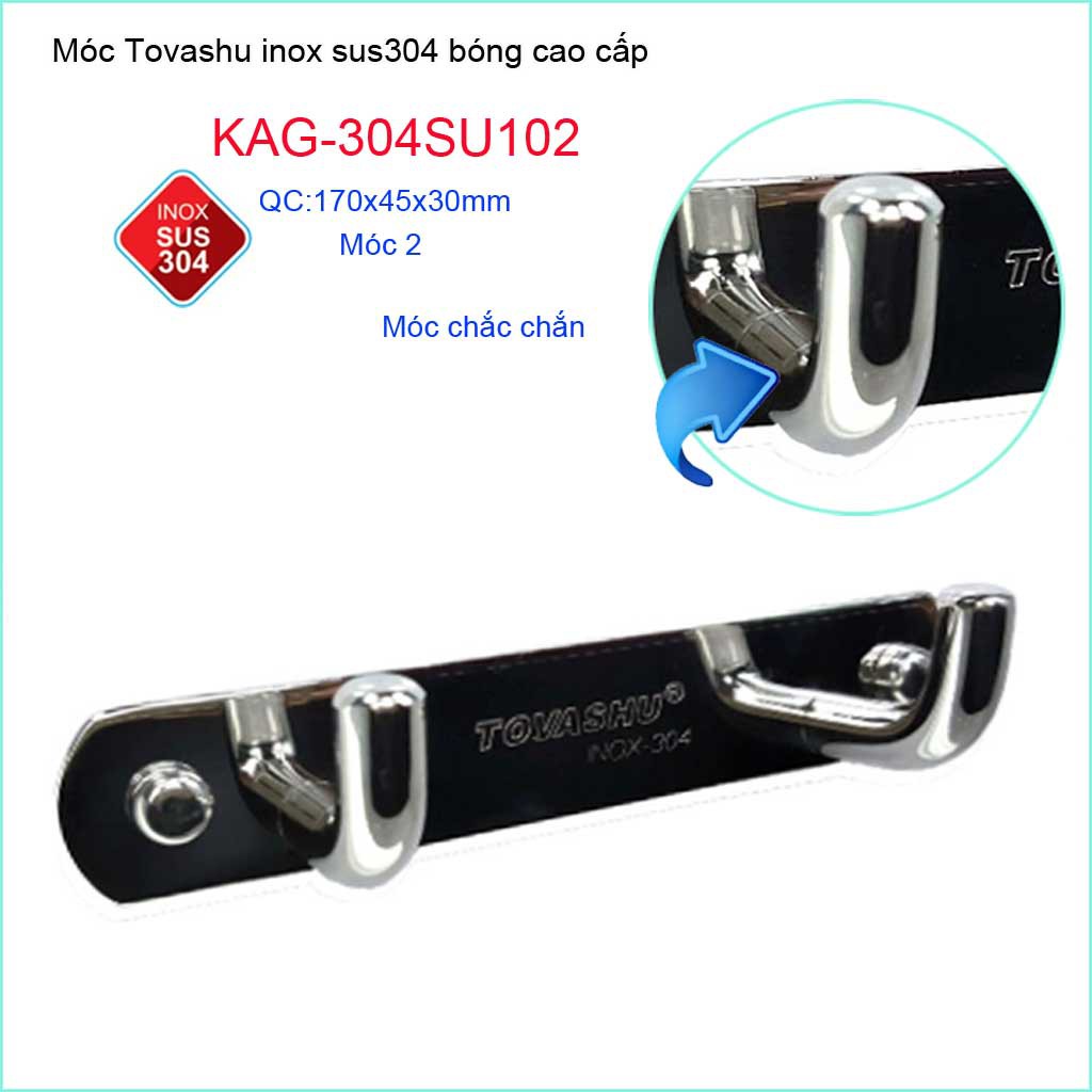 Móc áo Tovashu KAG-304SU102, móc 2 đúc Inox SUS304 Nhật Bản sáng bóng cao cấp