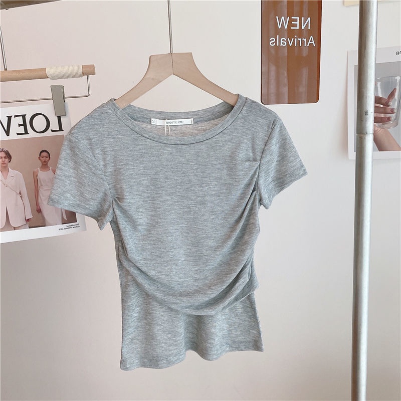 Áo Thun Tay Ngắn Dáng Ôm Xếp Ly Thời Trang Hàng Mới Dành Cho Bạn Nữ Dễ Phối Đồ