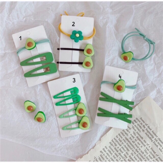 Set kẹp tóc bơ - chun cột tóc bơ
