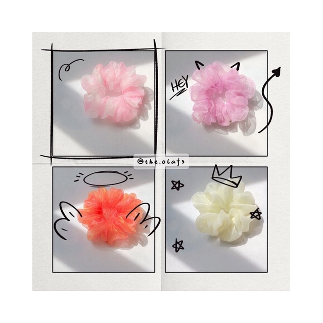 Set 2 Mẫu Dây Buộc Tóc Scrunchies Voan Phổng Phào Mềm Mại.