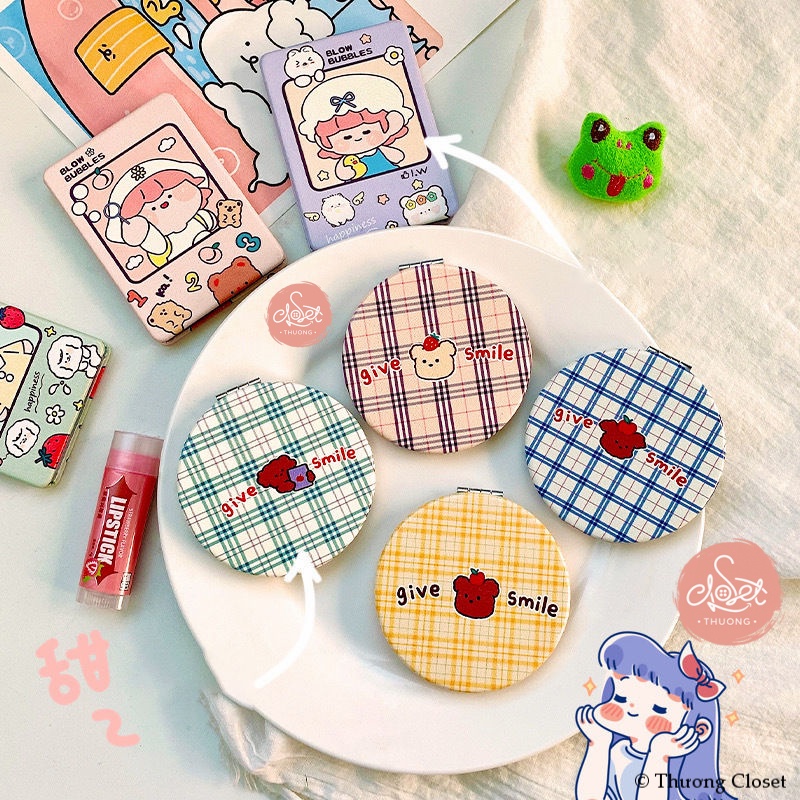 Gương gập mini bỏ túi, Gương gấp gọn 2 mặt siêu cute cho bạn nữ