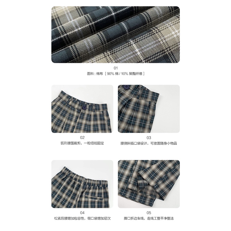 Quần ống rộng Họa Tiết Sọc Caro Thời Trang Phong Cách Retro Cho Nữ