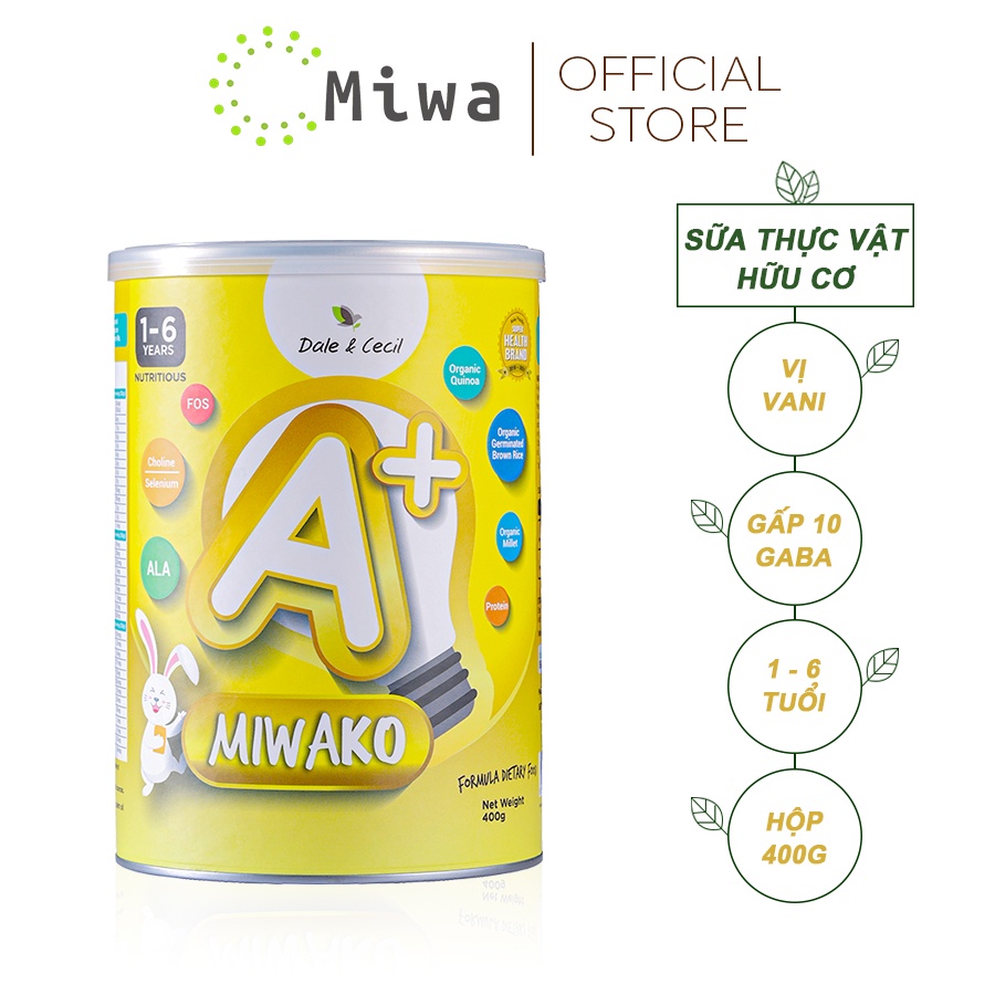 Sữa Hạt Miwako A+, Sữa Thực Vật Hữu Cơ Cho Trẻ Dị Ứng Sữa Đạm Bò, Trẻ Biếng Ăn, Tăng Động Vị Vani 400gr - MIWA STORE