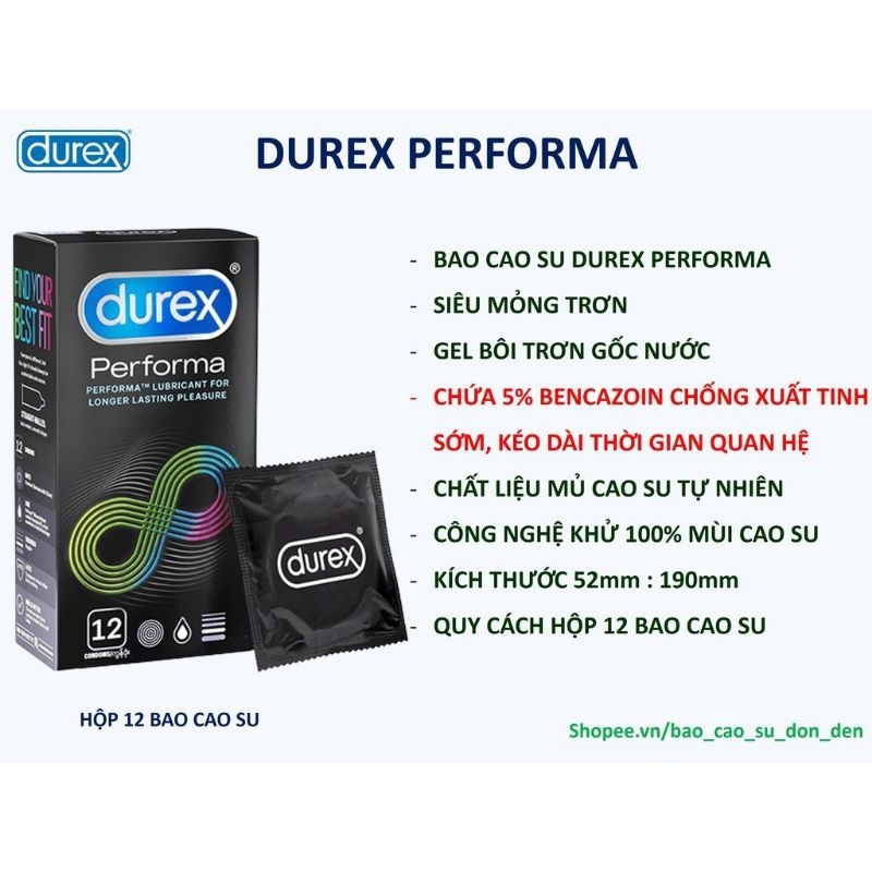 [Mua 3 Hộp Tặng 1 Hộp] Bao Cao Su Durex Performa Chính Hãng - Hộp 12 Cái - Loại Kéo Dài Thời Gian và Ngăn Xuất Tinh Sớm