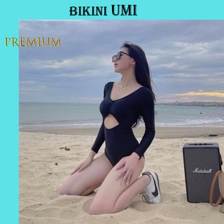 Bikini 1 mảnh tay dài khoét eo màu đen bikiniumi