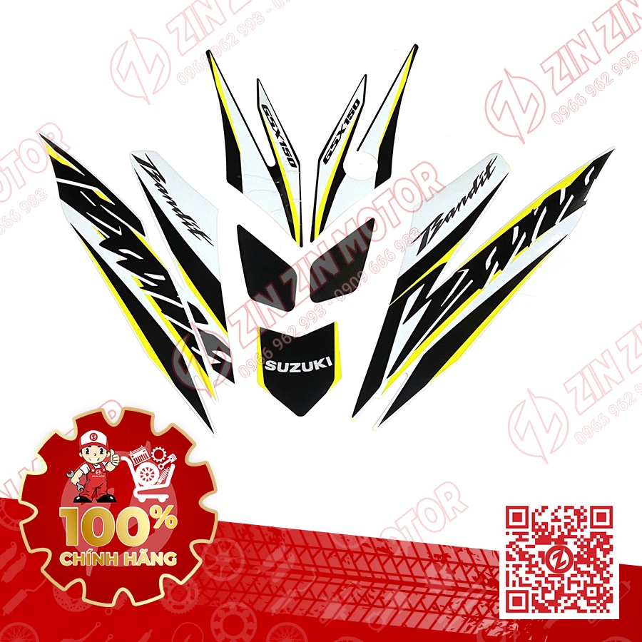 Tem Bandit 150 Trắng Vàng 68018-23K60-ATZ Chính Hãng Suzuki Indonesia