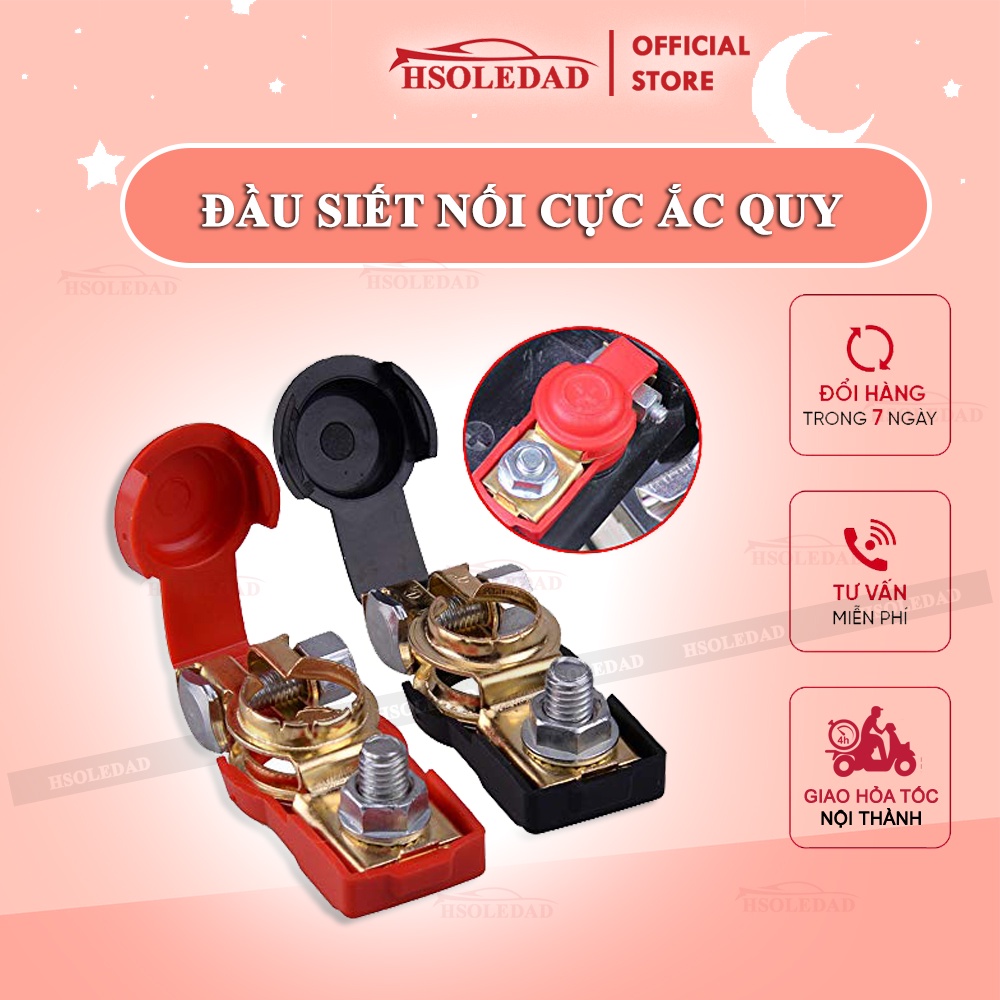 Đầu nối siết cực bình ắc quy ô tô, 1 bộ gồm 2 cực đỏ và đen