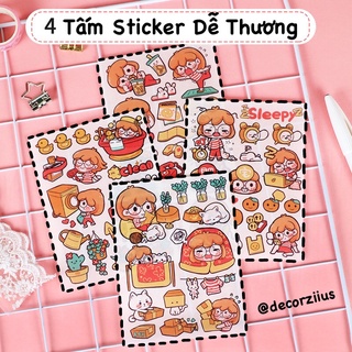 Set 4 tờ nhãn dán washi trang trí sổ tay dễ thương