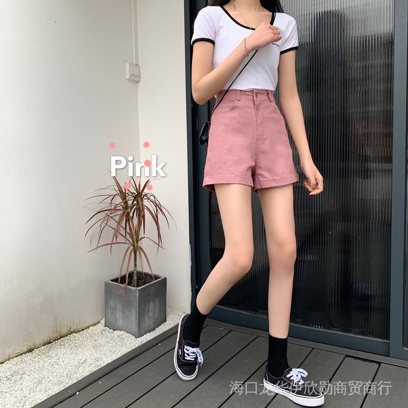 Quần Short Thể Thao Lưng Cao Co Giãn Kiểu Hàn Quốc Thời Trang Mùa Hè Cho Nữ Quần Short Denim Ôm Chân Thiết Kế Đơn Giản Cá Tính