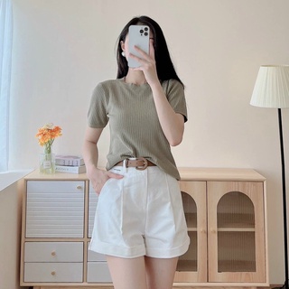 Áo len cộc tay cổ tròn trơn bassic