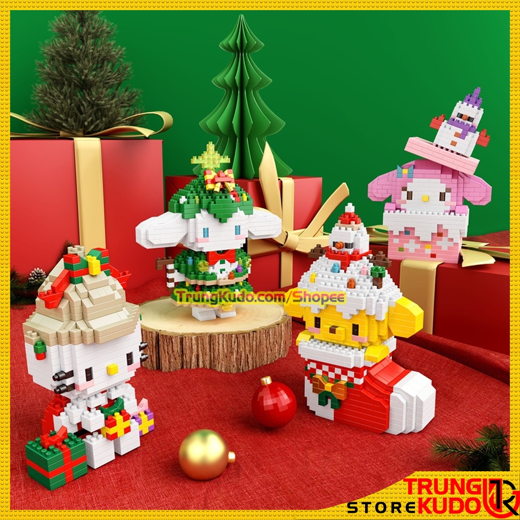 Mô hình Thỏ Gấu Noel có nhạc và đèn phiên bản thỏ Stella Lou giáng sinh dạng đồ chơi xếp hình làm quà, đồ decor