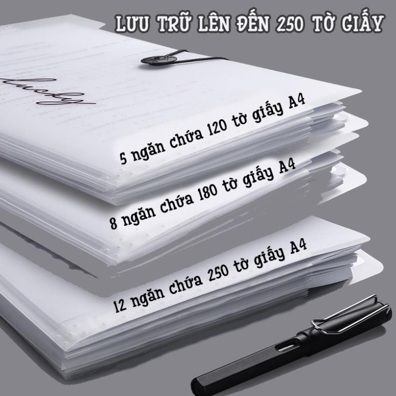 Bìa kẹp hồ sơ khổ A4Túi Đựng Hồ Sơ A4 Nút Khóa Gài 5/8/12 Ngăn File Tài Liệu Tiện Lợi { Tặng kèm sticker }