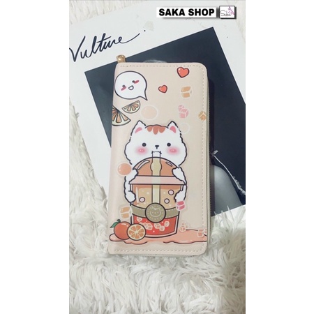 Ví nữ cầm tay loại dài khoá kéo hoạ tiết hoạt hình dễ thương