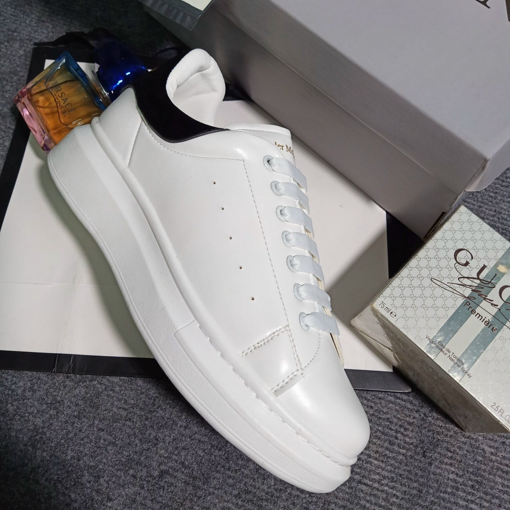 Giày MCQueen trắng gót nhung dây lụa nam nữ 💥 Giày thể thao sneaker nam nữ MCQ trắng da PU cao cấp Full Box