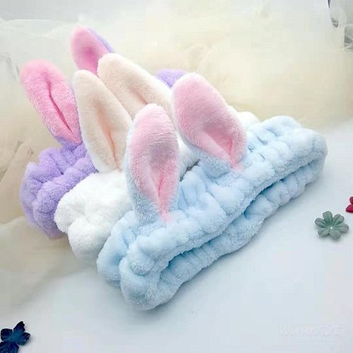 Băng đô turban nơ tai thỏ vải nhung 3D mềm mịn dễ thương