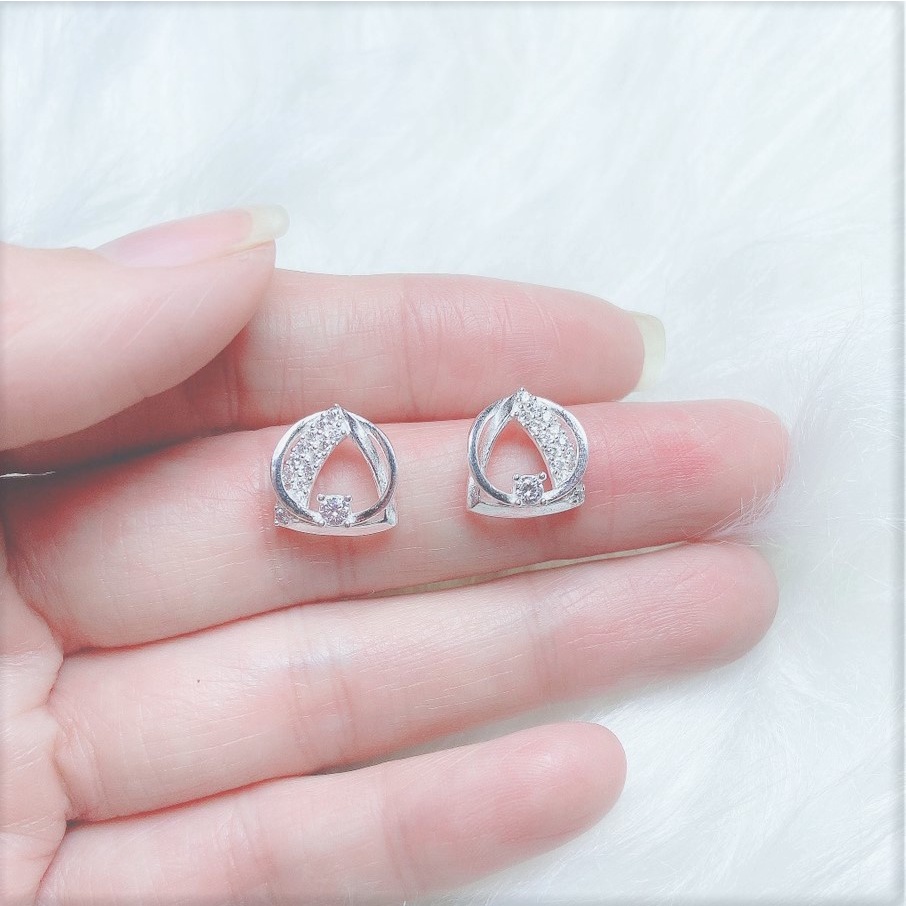Bông tai bạc hình tròn lồng tam giác. khuyên tai chất liệu bạc ta cao cấp - Trang sức bạc Evasilver