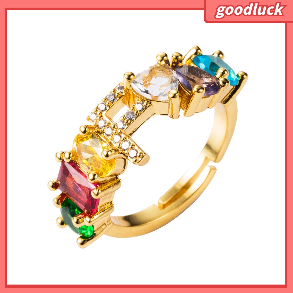 Nhẫn Hở Unisex Đính Đá Zirconia Cầu Vồng Có Thể Điều Chỉnh Kích Cỡ