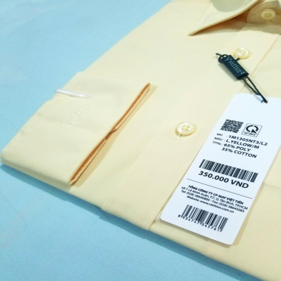 Aó sơ mi nam Việt Tiến dài tay màu Vàng ,chính hãng , cao cấp - form suông REGULAR - tà bầu _kls24f