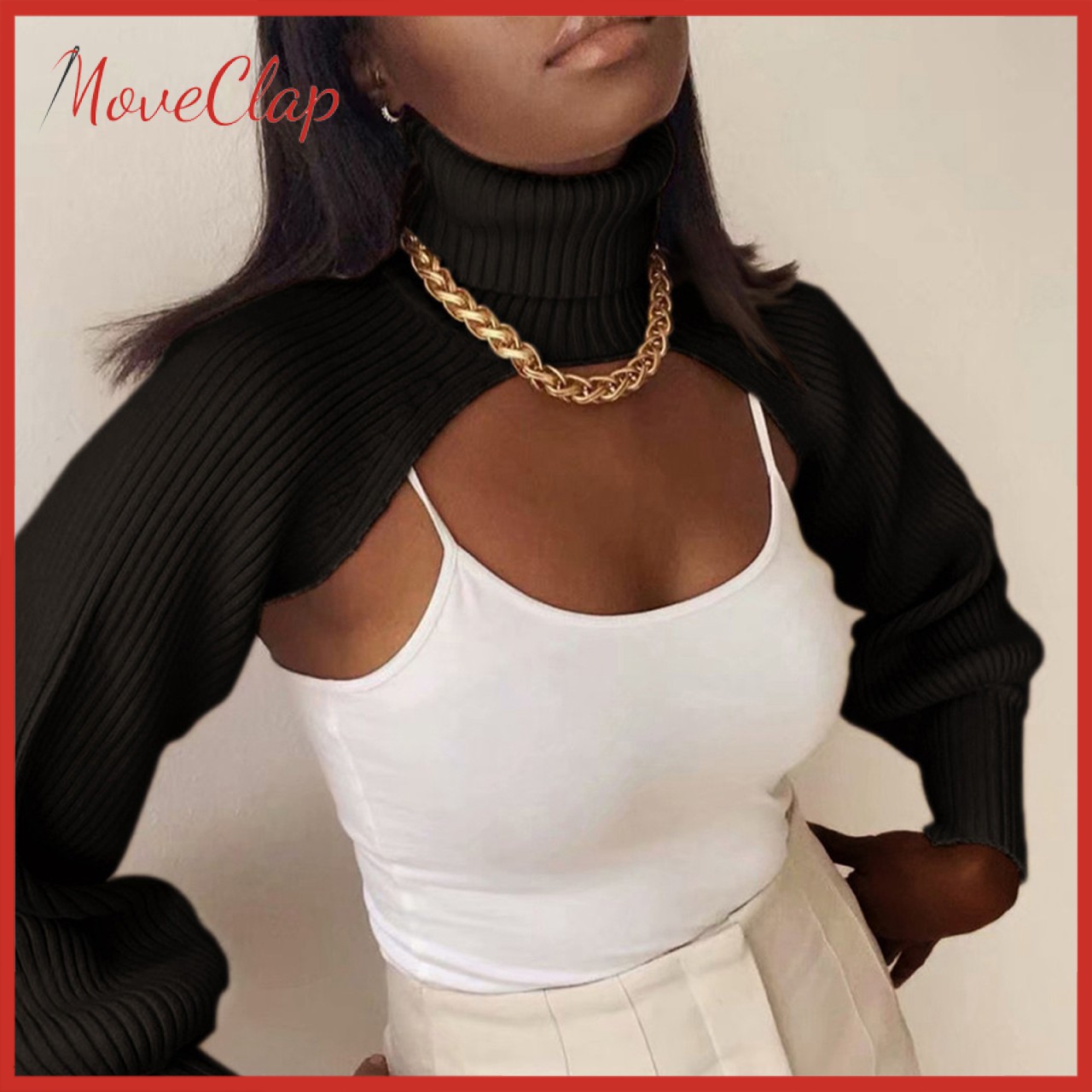 Áo dệt kim cách điệu tay dài cổ lọ thiết kế thời trang dành cho nữ | BigBuy360 - bigbuy360.vn