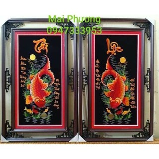 Tranh thêu cặp cá tài lộc 1 bộ gồm 2 bức tất cả "đã thêu sẵn" về chỉ việc đóng khung.
