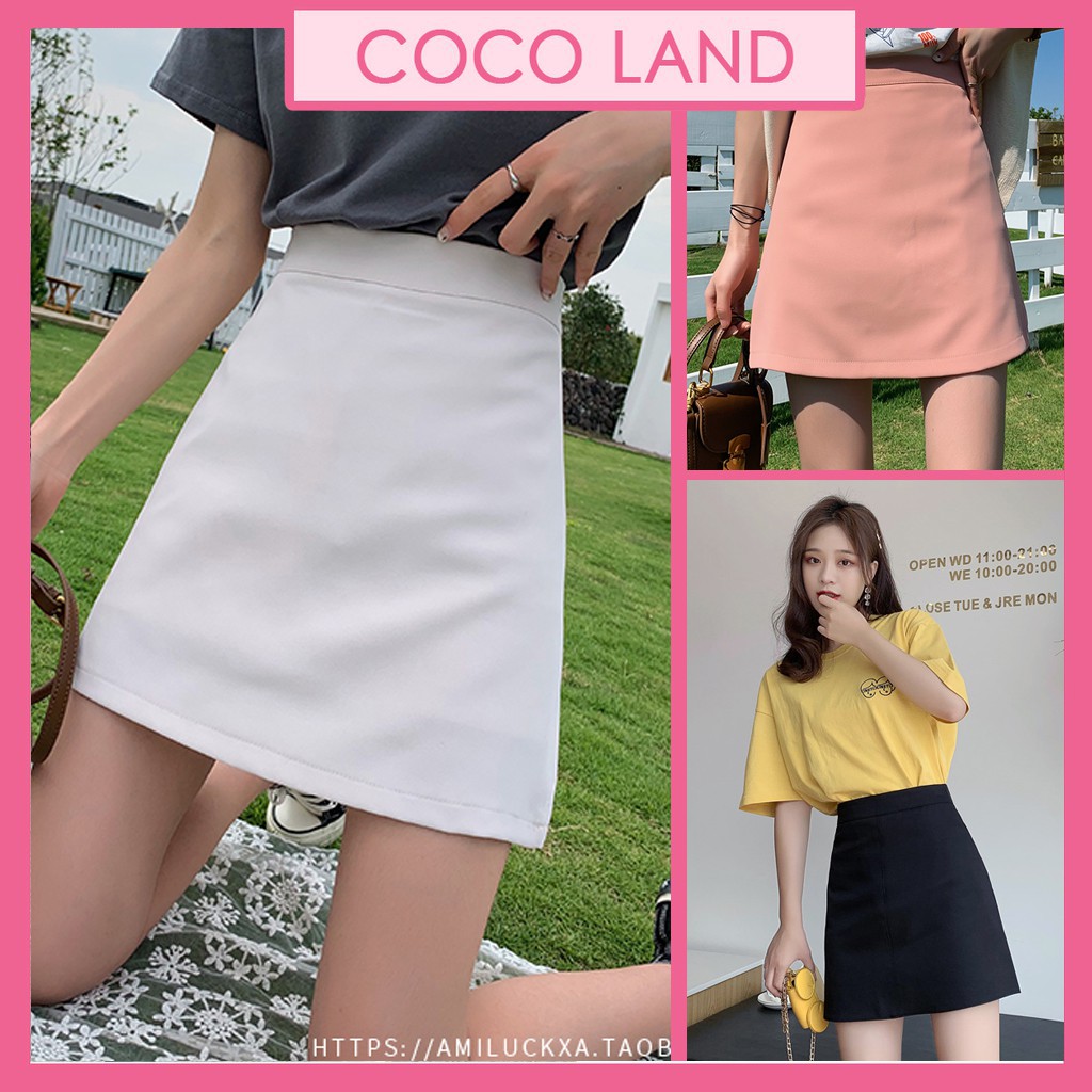 Chân Váy Ngắn Chữ A Có Quần Trong Dài Trên Gối, Màu Đen, trắng, hồng Chất Liệu Vải Mềm Dày Dặn Phong Cách Hàn Quốc