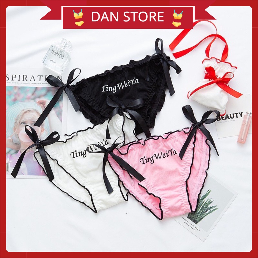 Quần Lót Nữ - Quần Lót Cotton sexy cao cấp viền bèo buộc nơ in chữ tôn dáng DAN STORE MÃ 3020