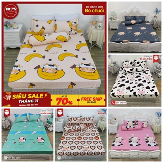 Bộ Ga gối 4 Món họa Tiết in 3D Ngộ Nghĩnh Đáng Yêu, ga trải giường drap giá rẻ, bộ chăn ga 4 món CHĂN GA GỐI H&T