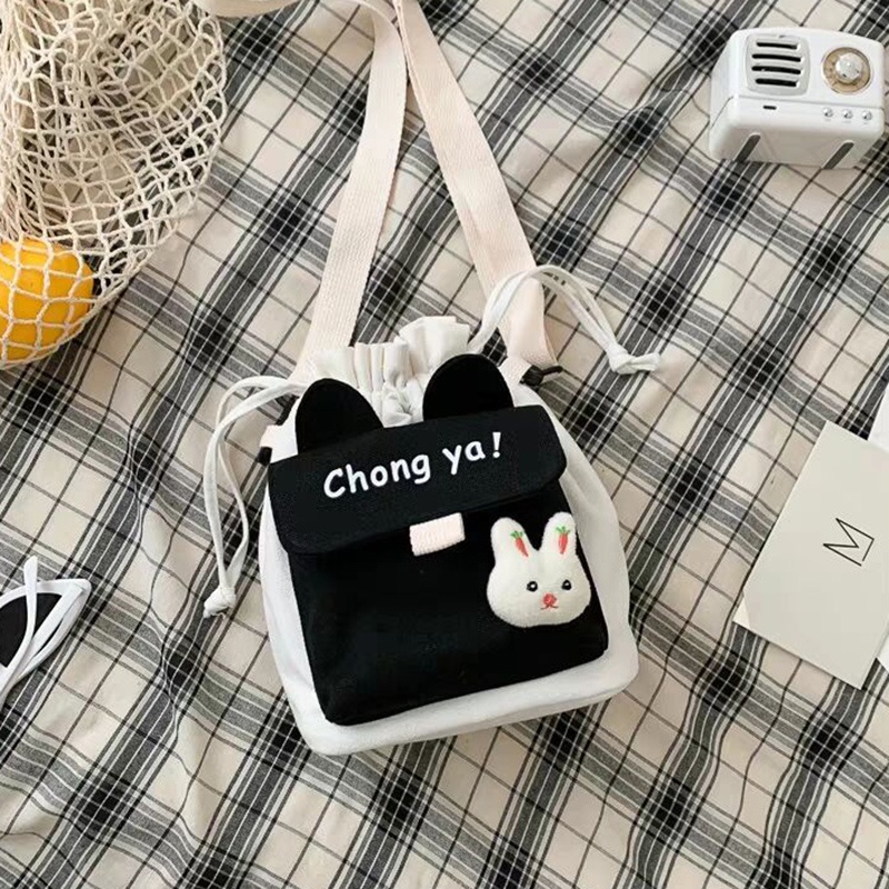 Túi đeo chéo IELGY vải canvas màu tương phản dễ thương phong cách thời trang Hàn Quốc