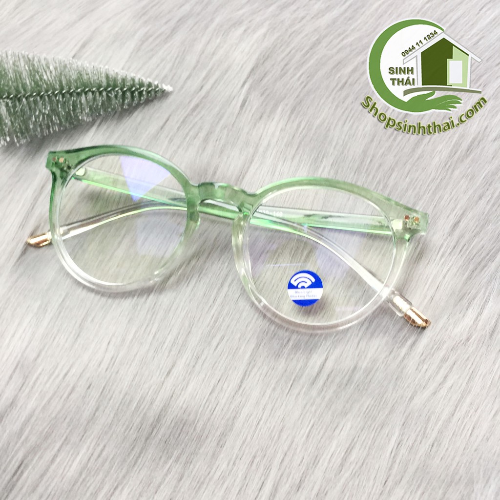 Mắt kính gọng nhựa hai màu xanh lá và trắng, mẫu tròn bầu cao cấp Blue light ( giá sỉ )